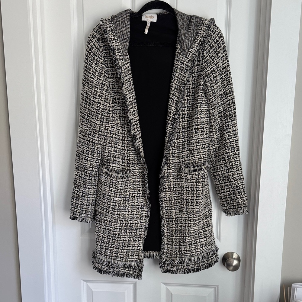 Laundry By Shelli Segal Black & White Tweed Hooded Coatigan